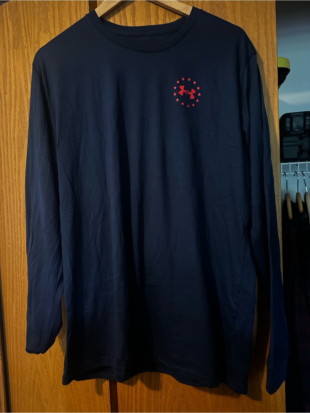 Under Armour Navy Long Sleeve Tee with Red Logo